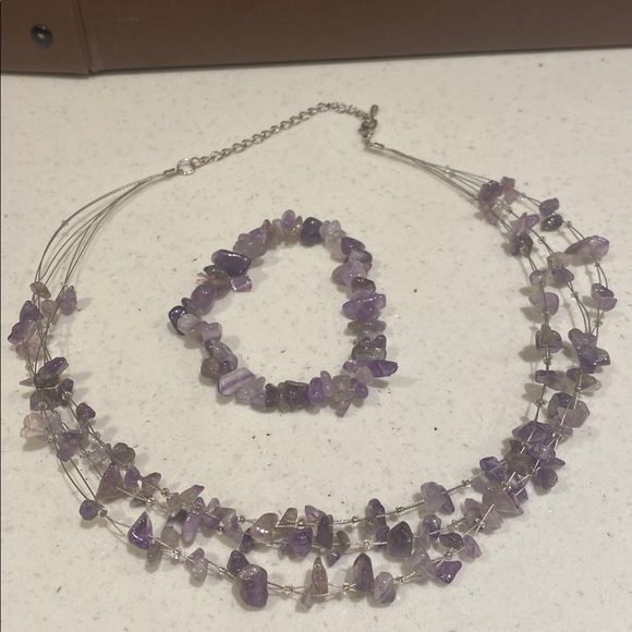 Jewelry - Elegant amethyst multi strand Gemstone Necklace & bracelet
